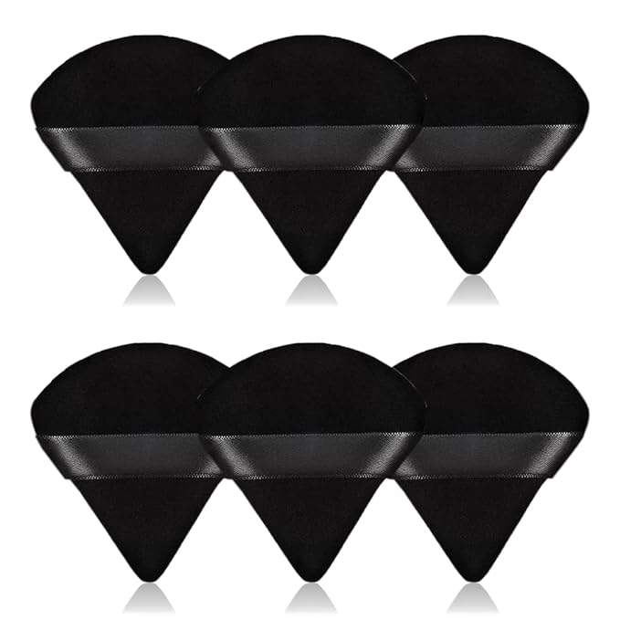 6Pcs Triangle Powder Puff,Soft Velour Face Makeup Sponge Powder Puffs,Loose Powder Cosmetic Foundation Mineral Powder Wet Dry-Black