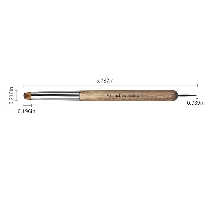 varnishea Kolinsky French Tip Nail Art Brush Solid Wood Handle Gel Acrylic Nail Dotting Tool for Manicure Clean Up and Dotting Manicure Tool Professional Nail Brush - Size 8, 1.0 Count