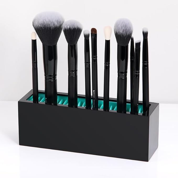 DUcare Makeup Brushes Storage Holder Organizer Professional Silicone Air Drying for Countertop Display Container Cosmetics Brushes Storage Solution Black and Blue