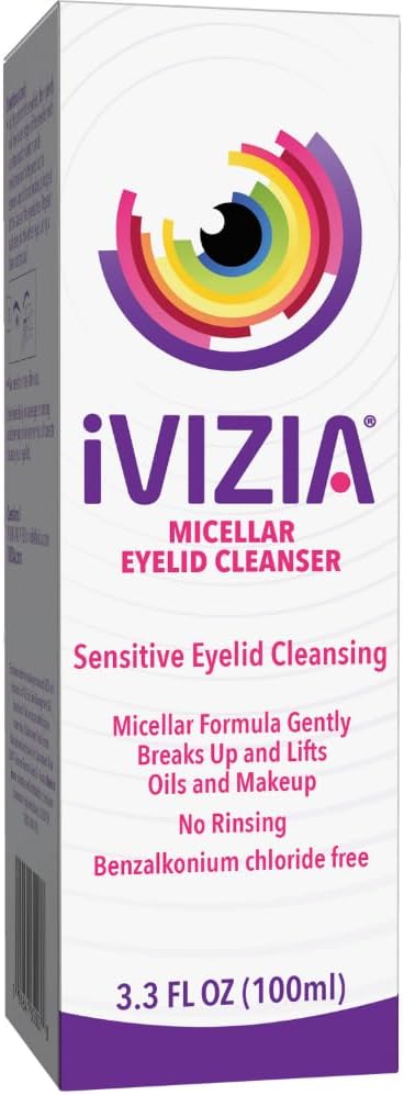 iVIZIA Micellar Eyelid Cleanser for Eyelid Cleansing, Rinse-Free, Gently Removes Makeup, 3.3fl oz Bottle