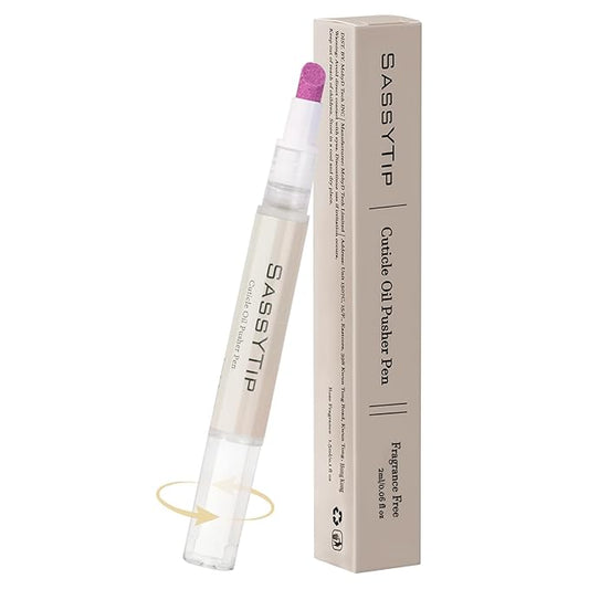 SASSYTIP Ceramic Cuticle Pusher & Oil Pen, 2ml Rose/Lavender/Fragrance Free Scented Nail Care Pen, Gentle Cuticle Remover for Dry & Damaged Nails, Hangnails, Moisturize Strengthen Brighten (Beige)