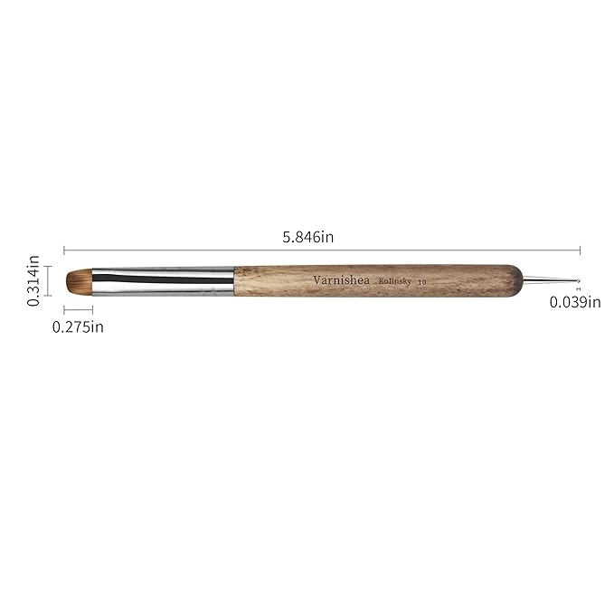varnishea Kolinsky French Tip Nail Art Brush Solid Wood Handle Gel Acrylic Nail Dotting Tool for Manicure Clean Up and Dotting Manicure Tool Professional Nail Brush - Size 10, 1.0 Count