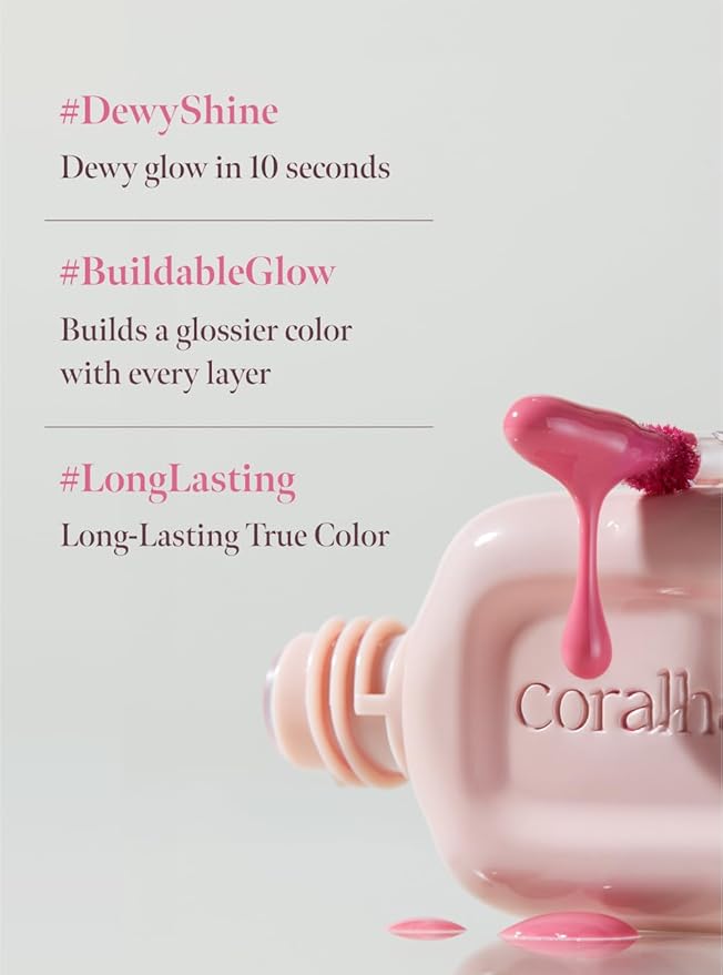 CORALHAZE Dew Drop Tint #207 Flame 4.5g, Glossy, Lightweight Lip Stain, Glass-Like, High Shine, Moisturizing Lip Oil, Long Lasting Color, Hydrating Gloss, Dewy Finish, Korean Beauty Makeup