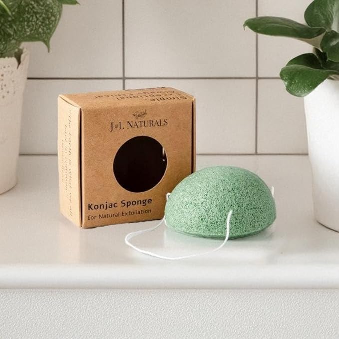 J&L Naturals Konjac Sponge | Exfoliating Face & Body Sponge for All Skin Types | Gentle Scrub | Cruelty Free, Vegan, Natural, Sustainable (Aloe Vera (for Dry Skin), 5-Pack Bundle)