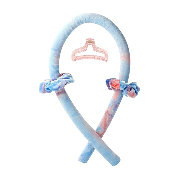 Heatless Curling Rod Headband No Heat Silk Ribbon Curling Rod Hair Roller Curls with Hair Claw Clip Lazy Natural Soft Wave DIY Hair Rollers Styling Tool for Sleep in Overnight (Cai)