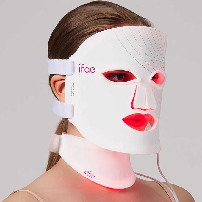 Red Light Therapy Mask for Face and Neck, 7 Colors with NIR Led Face Mask Light Therapy with Eye Protection and Remote, Rechargeable Ergonomic Design for True Anti-Aging Skincare at Home White