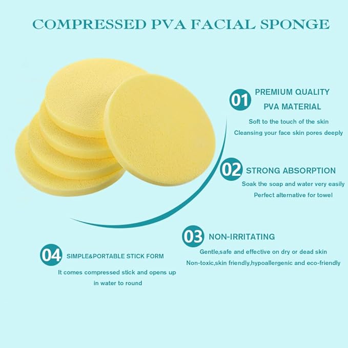 Mgiflw Compressed Facial Sponge,Reusable Makeup Blender 60 Count,Soft Round Wash Sponges for Estheticians Makeup Removal,Face Cleansing Exfoliating Compress Spa Pads for Women,Yellow