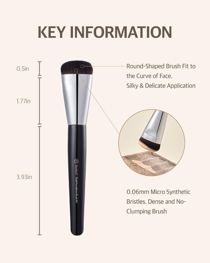 STUDIO17 Glide Foundation Brush for Liquid Makeup | Liquid Flat Foundation Brush with Flat Top | Korean Makeup Brush with Super Micro Bristles | Studio Quality Makeup Tool