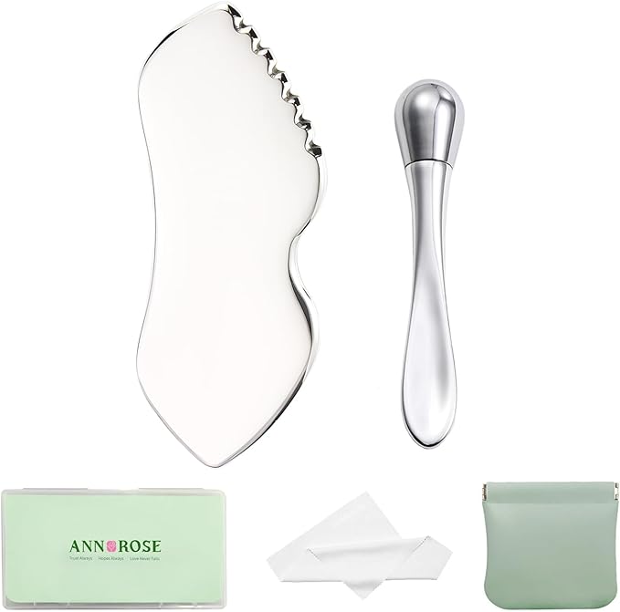 annrose Stainless Steel GuaSha Tool & Eye Cream Applicator Facial Tools, Metal Detail Guasha for Face Neck, Eye Massager Tool, Lymphatic Drainage Face Massage Tool, Skin Care Gift