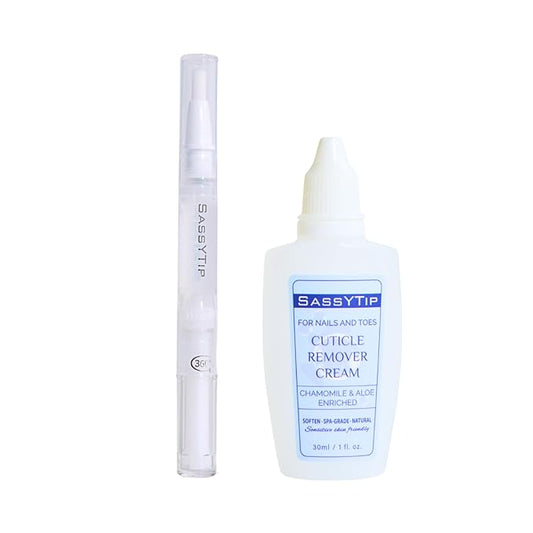 SASSYTIP Cuticle & Nail Duo: 15-Second Softening Gel + Strengthening Oil Pen with Jojoba & Vitamin E for Healthy, Manicured Nails (Jasmine+Gel)
