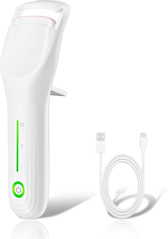 Lilonthy Heated Eyelash Curler, Type-C Rechargeable with 3 Temp Settings & Safe Silicone Pad for Natural Curls, Travel-Friendly (White)