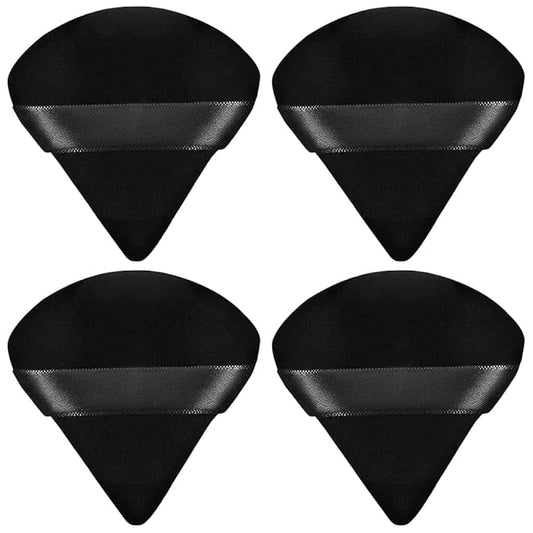 4 facial soft triangle puffs, wet and dry makeup tools, used for powder, mineral powder, body powder, foundation make-up, washable powder puffs (Black)