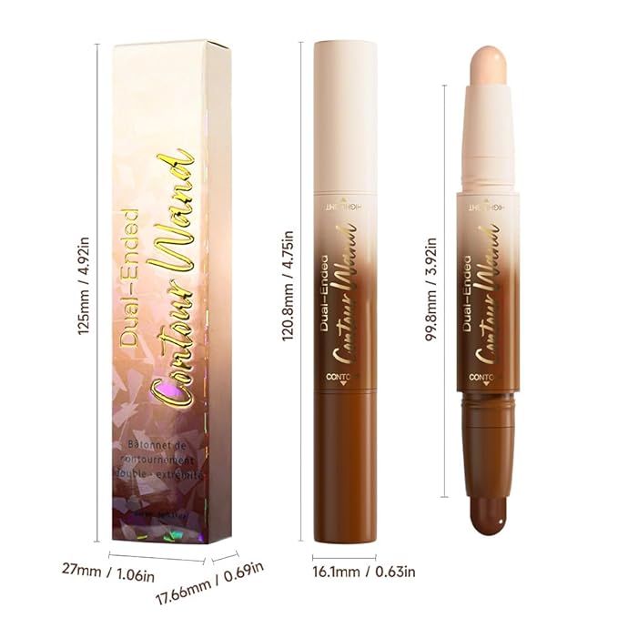 2Pcs Cream Foundation Stick Face Body Makeup Dual Ended, Nude Light Beige & Nude Brown no Transfer Waterproof 2in1 Cream Concealer Stick Contouring Makeup Set, Nose Contour Bronzer Sticks Highlighter