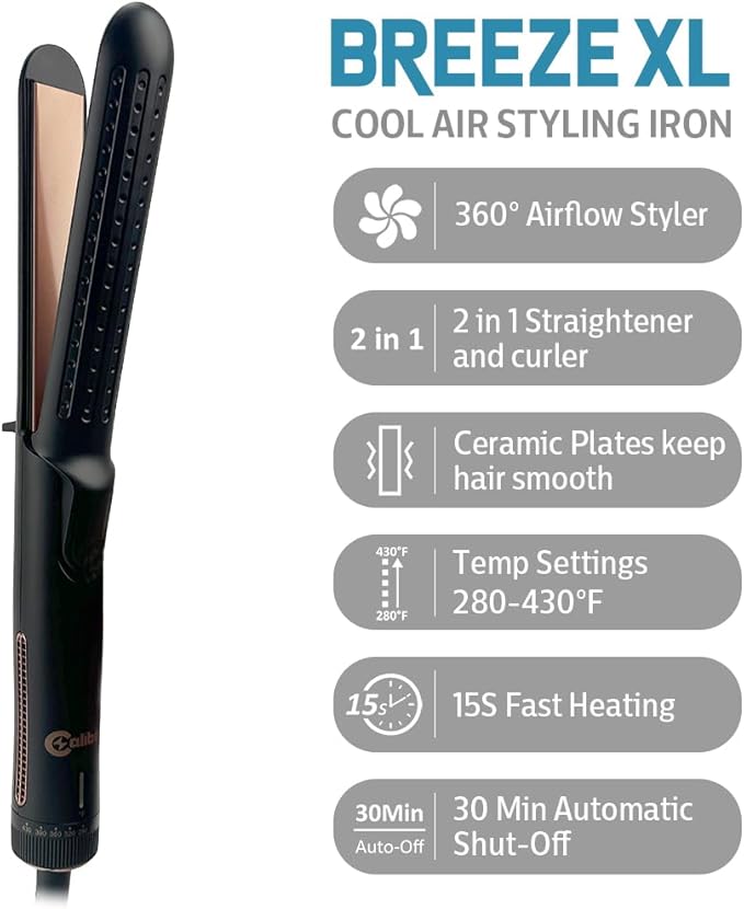 Caliber Breeze XL Hair Styler, 2-Inch Ceramic Plates, CoolAir Technology, 280-430°F Temperature Range