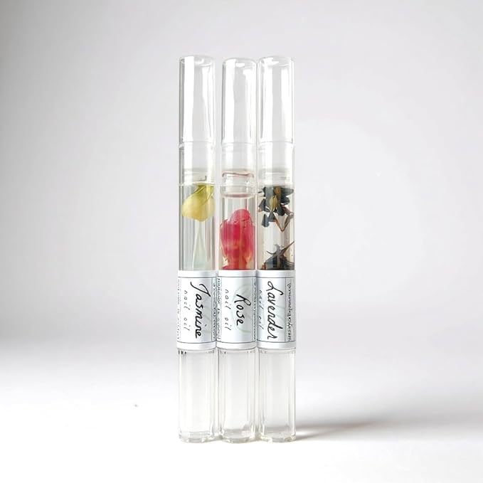 Greenmade Goods Cuticle Oil Trio – Lavender, Jasmine & Rose Pens with Real Flower Petals – Nourishes, Strengthens, Repairs & Protects – Natural Gift Set (3 Pack)