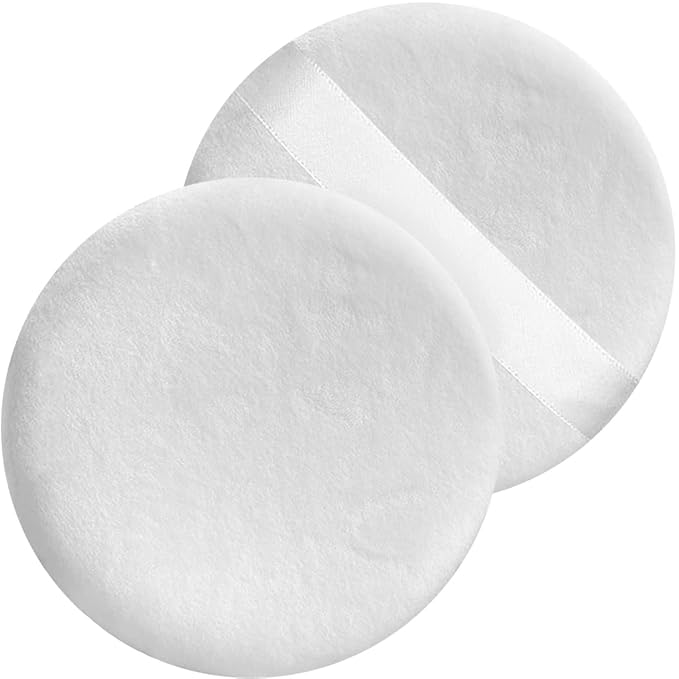 Jepeux 2 PCS large Powder puff, 5 inch cotton super soft Powder puff, washable, loose powder puff, body puff round (White)