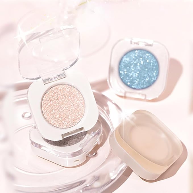 Champagne Shimmer Single Glitter Cream Eyeshadow Makeup, Neutral Powde Eye Shadow for Women, Rose Gold Sheer Glitter Eyeshadow Palette Pigmented Waterproof, sombras para ojos, Girls Daily Gifts