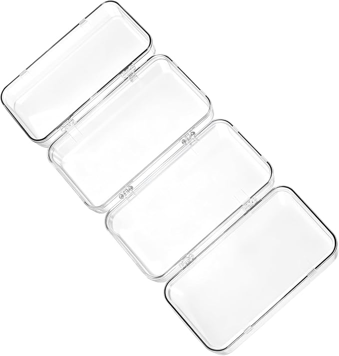 JAPCHET 4 Pack Tri-Fold Press On Nail Organizers, 4-Page Press On Nail Storage Box with 120 Adhesive Double Sided Tape, Clear Nail Packaging Boxes for Storage Display Fake Nails, 6x3 Inch
