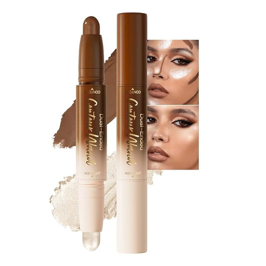 evpct Nuetral Nude &Silver Shimmer Cream Foundation Stick Face Body Makeup Dual Ended, no Transfer Waterproof 2in1 Cream Concealer Stick Contouring Makeup, Nose Contour Bronzer Sticks Face Highlighter