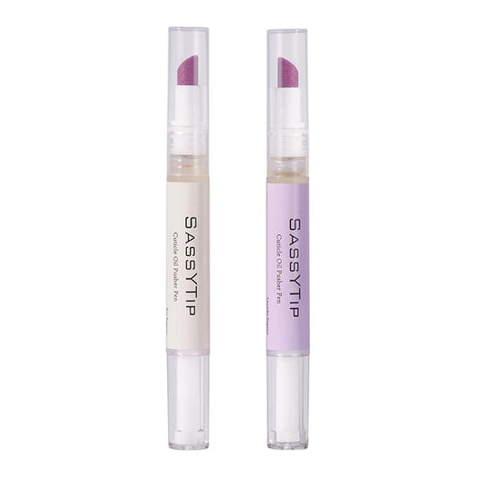 SASSYTIPCeramic Cuticle Pusher & Oil Pen, 2ml Lavender/Fragrance Free Scented Nail Care Pen, Gentle Cuticle Remover for Dry & Damaged Nails, Hangnails, Moisturize Strengthen Brighten (Purple&Beige)