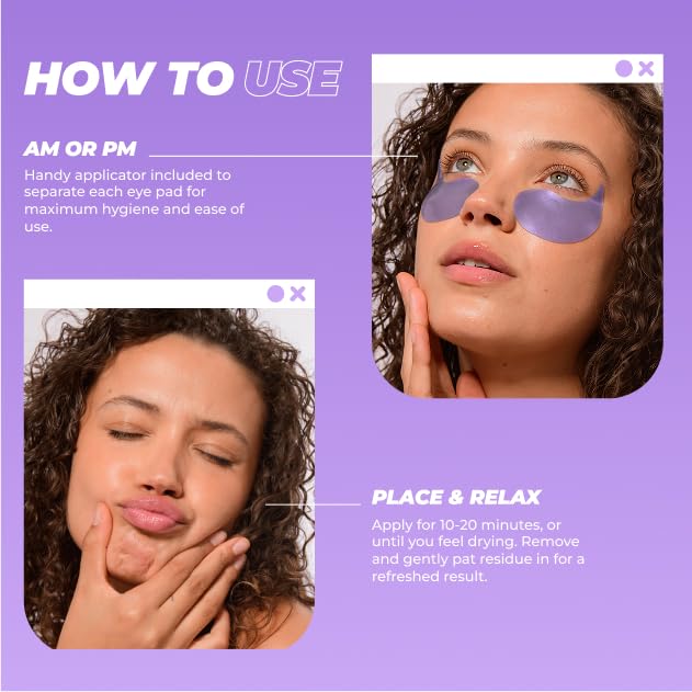 Vitamasques Lavender Hydrogel Eye Pads For Puffy Eyes & Dark Circles – Refresh in 15 minutes - Formulated in Korea - 32 Pairs / 64 HydroGel Eye Pads