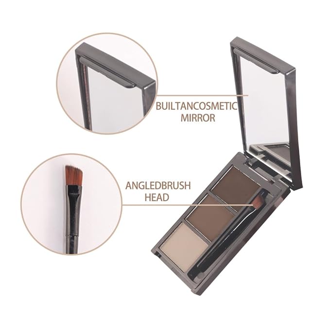 Eye Brow Powder Palette with Mirror for Women, Brown Eyebrow Powder Kit with Brush, Long-Lasting 3 Colors Brow Palette, Filler for Full, Defined Natural Brows Shaping (02)