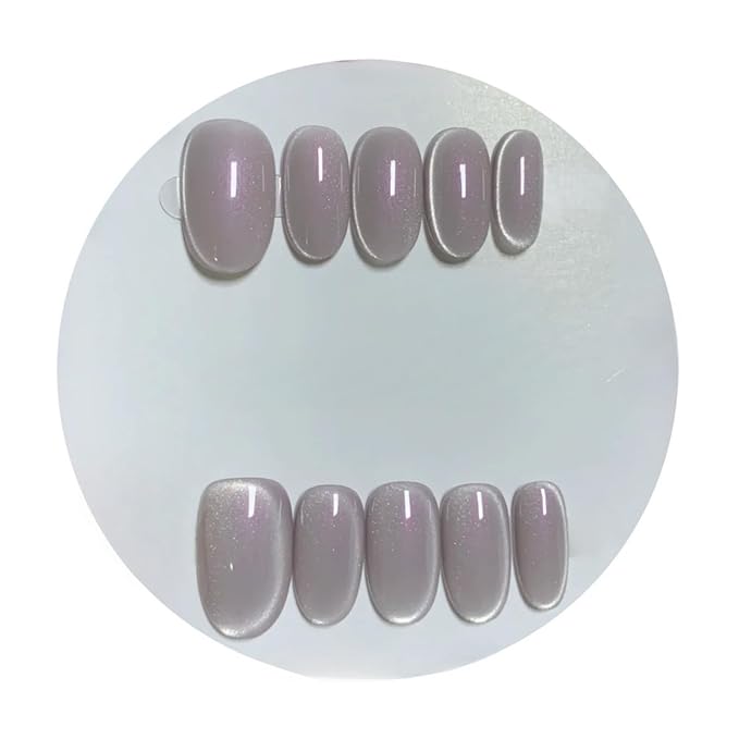 Cat Eye Press on Nails Handmade Short Oval/Square/Round False Nails with French Tip/Aurora/Magnetic Shimmer Designs (Side#Perfumer S)