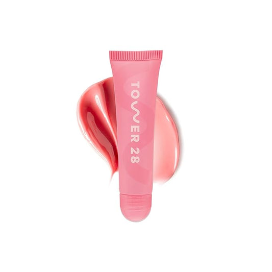 Tower 28 LipSoftie Hydrating Tinted Lip Treatment Balm, Moisturizing Lip Mask for Chapped Lips - Watermelon Kiwi Flavor, Sheer Baby Pink Gloss