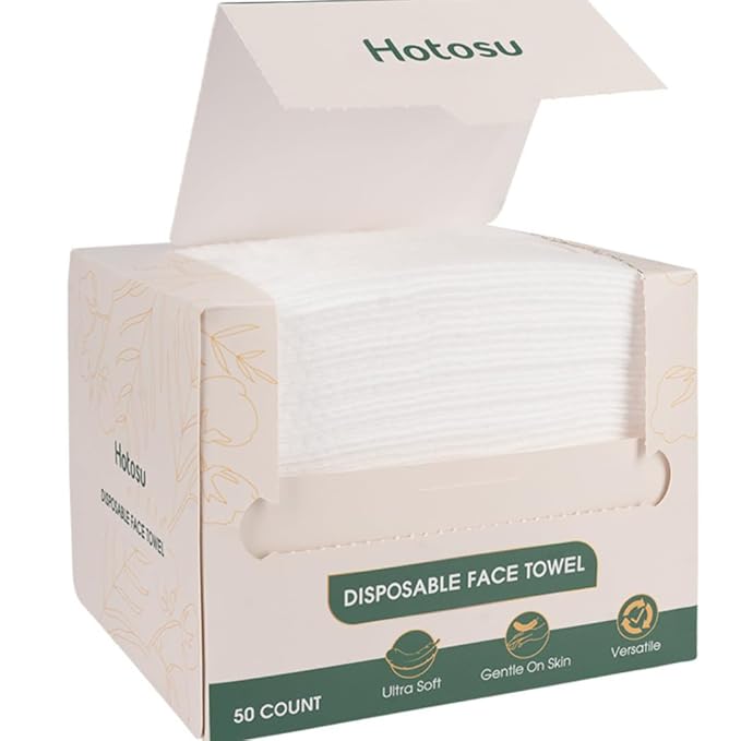 Hotosu Disposable Face Towelette 10 x 12" - Cotton XL Disposable Towel for Women - Clean Face Towels for Makeup Removal and Skin Care - Soft, Unscented and Gentle Formula Biodegradable Face Towels