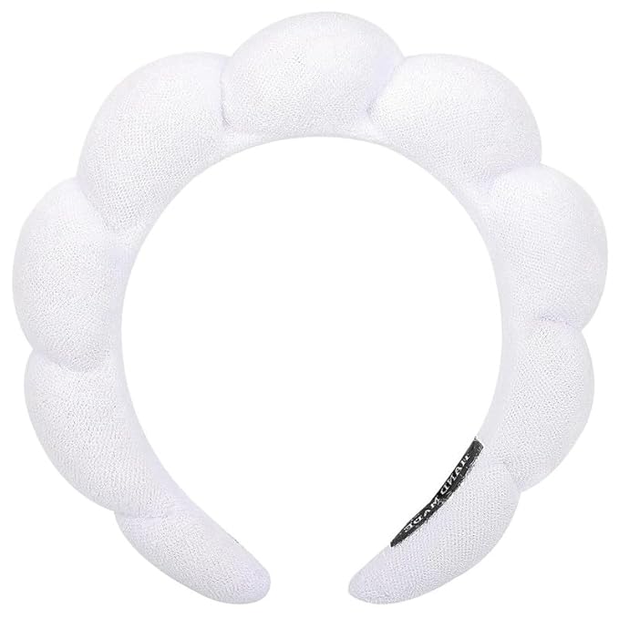 OCTAZI Soft Puffy Headband for Washing Face – Terry Cloth Skincare & Makeup Removal Hair Band for Women & Girls | Non-Slip Bubble Spa Headbands for Facial, Exfoliating, Bath & Beauty Routine