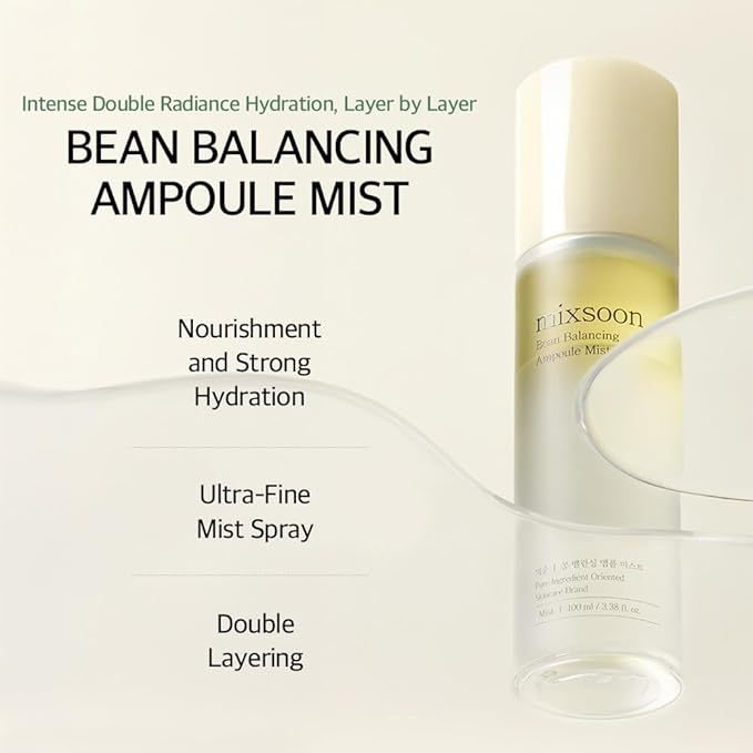 mixsoon Bean Balancing Ampoule Mist - Hydrating and Soothing for Face, Oil balance For Hydrated Radiance 100ml / 3.38 fl.oz. Korean Glass Skin Care