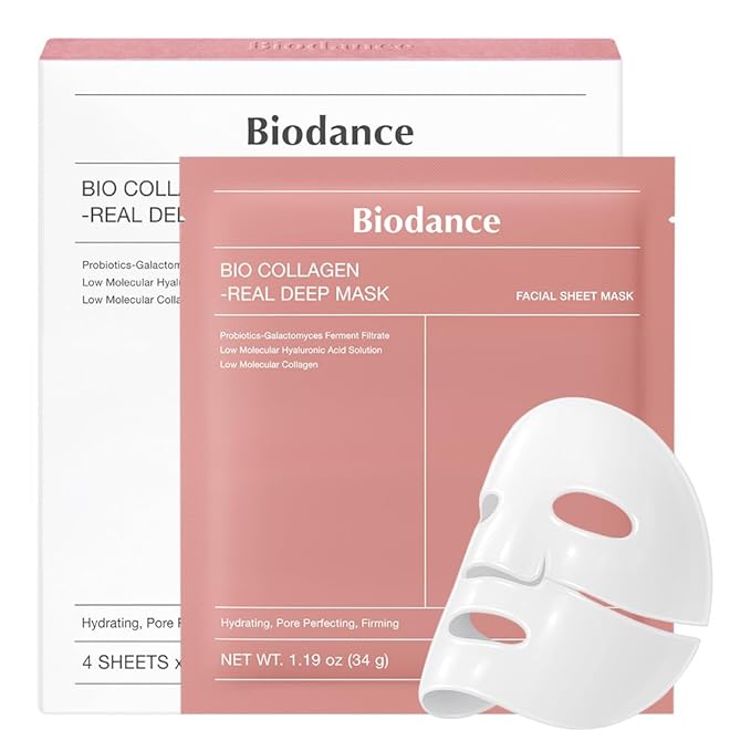 BIODANCE Bio-Collagen Real Deep Mask, Hydrating Overnight Hydrogel Mask, Pore Minimizing, Elasticity, Plumping Improvement, Korean Skin Care, Gifts for Women | 1.19oz(34g) x 4ea