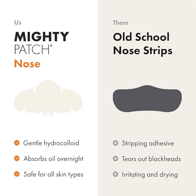 Mighty Patch Nose Pimple Patches from Hero Cosmetics, Large Hydrocolloid Pore Strips, Dermatologist Approved, Overnight, Pimple Stickers to Absorb Acne Nose Gunk, 10 Count