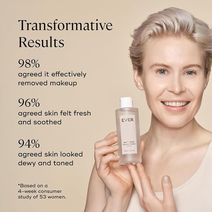 EVER Beauty Water Micellar Cleaning Water & Eye Makeup Remover – Rose Water, Lactic Acid & Pro/Prebiotics Cleanser for Sensitive Skin, Removes Waterproof Makeup, Tones & Hydrates - 5.9 fl oz