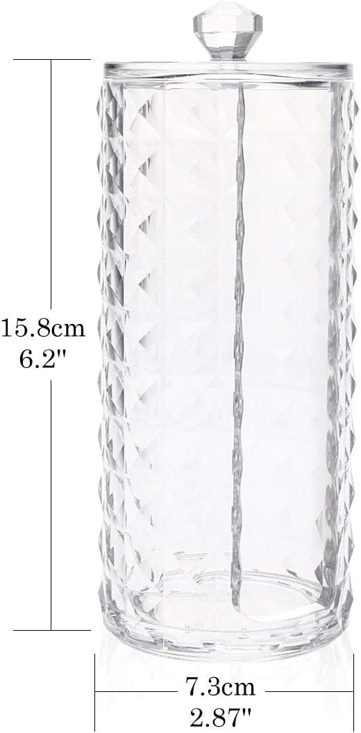Acrylic Makeup Cotton Round Holder, Luxspire Clear Diamond Pattern Cotton Pads Organizer Container Display Stand Cosmetic Makeup Storage Box with Lid - Clear
