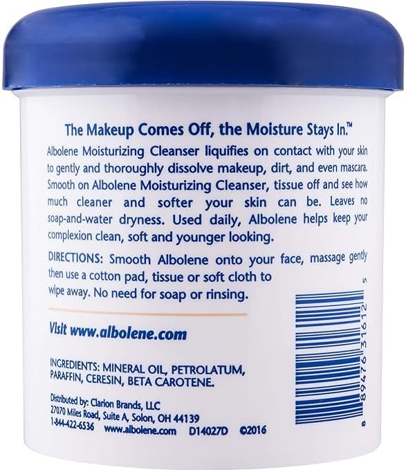 Albolene Moisturizing Cleanser & Makeup Remover Balm - Fragrance-Free Facial Cream for Cleansing & Hydration - Multi-Use Skincare for All Skin Types - No Harsh Chemicals - 12 oz