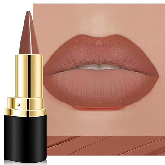 evpct Brown Gradient Matte Lipstick Lip Liner Crayon Combo Pencil Set for Women Long Lasting Waterproof, Nude Brown Matte Cream Lip Liner and Lipstick Combo Makeup, Flawless Gradual Ombre Effect