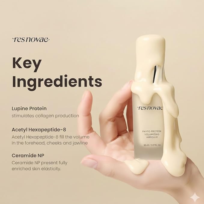 RESNOVAE Phyto Protein Volumizing Ampoule – Firming & Smoothing Face Serum with Hydrolyzed Lupine Protein & INDUCELL | Deep Firming & Lifting Anti-Aging Ampoule (30ml / 1.01 fl.oz)