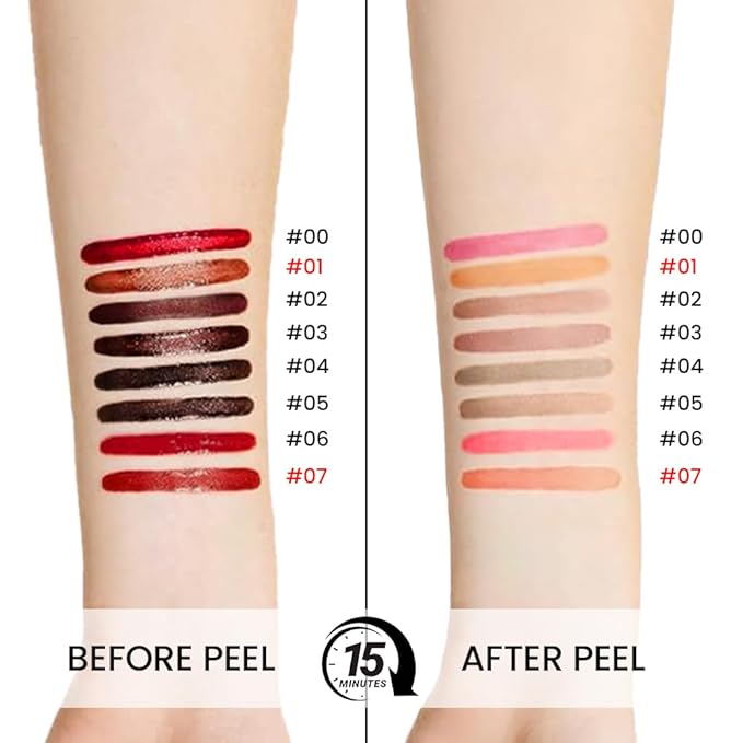 JUAAZIN 2Pcs Matte Liquid Lip Stain Peel Off Lip liner Tattoo, Matte Peel Off Lip Stain, Long Lasting Waterproof Lipstick Lip Gloss Stain, Transfer-proof for All Skin Types (0.24 fl oz-01#+07#)