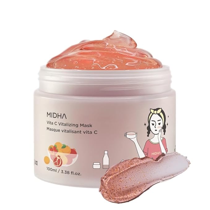 MIDHA VITA C VITALIZING MASK, 3.38fl.oz/100ml,Hydrating, Jelly Texture, Glow-Enhancing, Moisture boost, Daily Vitality Boosting, Soothing, Nourishing, Wash off Pack