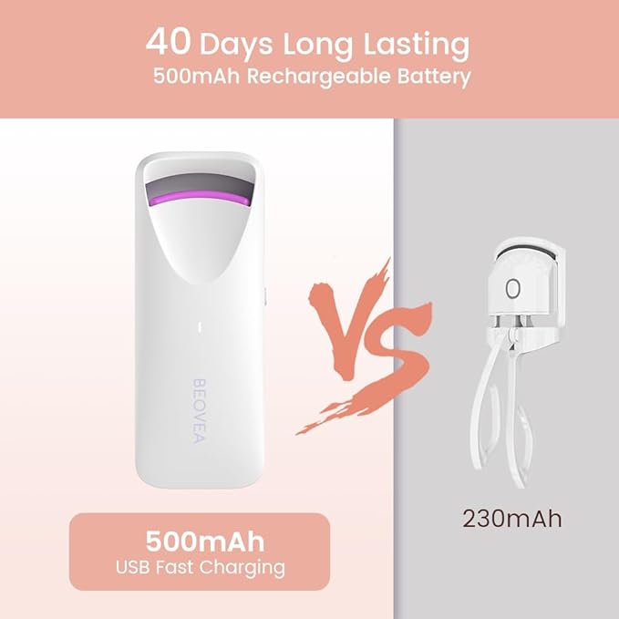 BEOVEA Heated Eyelash Curler – Fast 8-Second Heat for Long-Lasting Curls – Portable Rechargeable Heated Lash Curler, Safe & Effective Eyelash Curlers for All-Day Volume and Lift