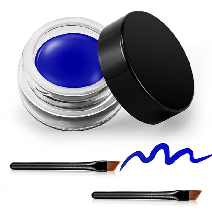 Erinde Blue Gel Eyeliner Waterproof, Long Lasting Eyeliner Gel Pot, Intense Color Smudge-Proof Eye Liner Makeup, Matte Waterline Eye Liner with 2PCS Brushes, 03 Blue