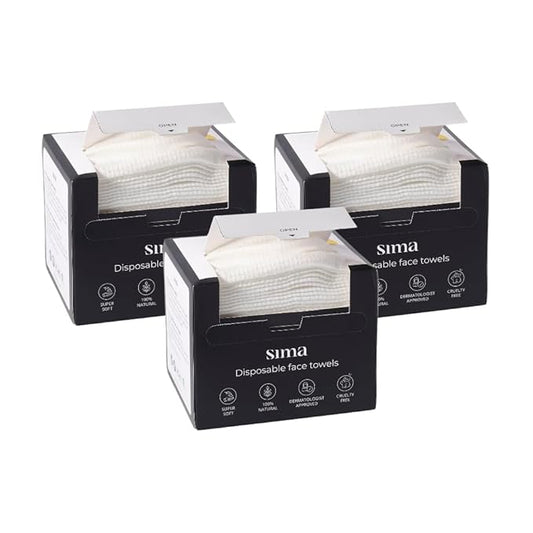 Sima Disposable Face Towels for Drying - 100% Cotton Face Wipes 150 Pack - Biodegradable Makeup remover for sensitive Skin, Gentle Clean facial cloth - Ultra-Soft & Lint-Free, Cruelty Free