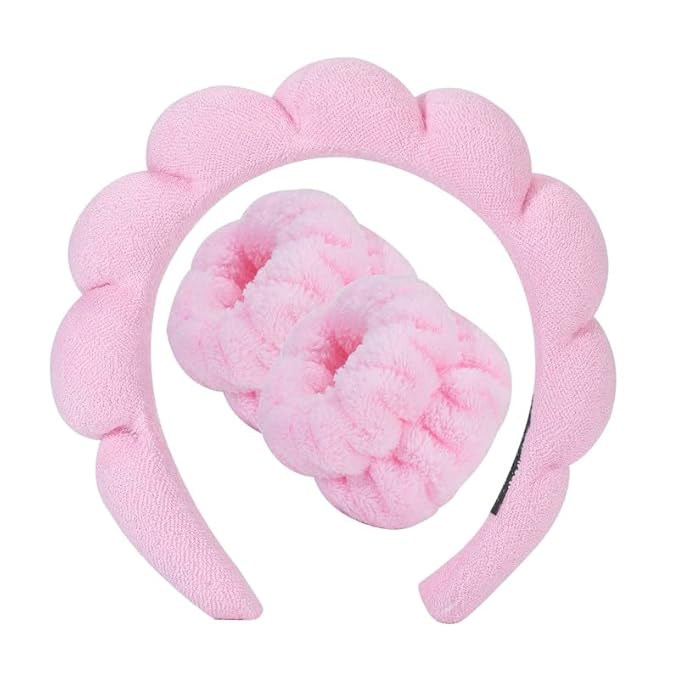 OCTAZI Soft Puffy Headband for Washing Face – Terry Cloth Skincare & Makeup Removal Hair Band for Women & Girls | Non-Slip Bubble Spa Headbands for Facial, Exfoliating, Bath & Beauty Routine