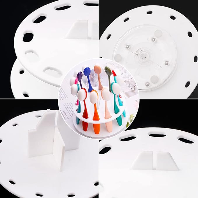 Yoseng 12 Hole Round Shape Drying Rack Storage Display Bracket Shelf Holder ,Spinning Storage Caddy for Oval Ink Blending Brushes Blender（White）