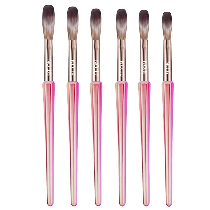 DAIXIANGER 6Pcs Acrylic Nail Brush Set, Size 6/8/10/12/14/18 - Professional Nail Brushes for Acrylic Application Powder & Nail Extension, 3D Nail Carving Tools for DIY Home Salon Manicure-Pink