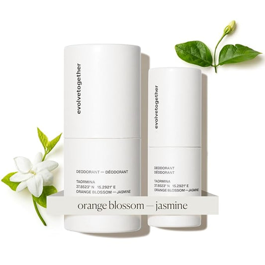 evolvetogether Aluminum Free Natural Deodorant Duo for Women & Men | Orange Blossom & Jasmine | Neutralizes Odors, Soothes Skin | Vegan & Cruelty-Free | Made in USA (Taormina, 1.69 Oz)