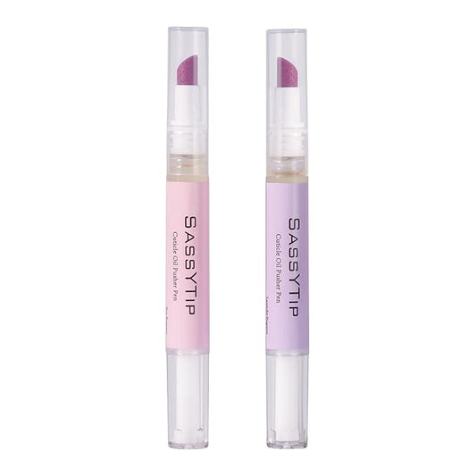 SASSYTIPCeramic Cuticle Pusher & Oil Pen, 2ml Rose/Lavender Scented Nail Care Pen, Gentle Cuticle Remover for Dry & Damaged Nails, Hangnails, Moisturize Strengthen Brighten (Pink&Purple)