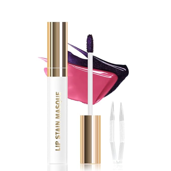 JUAAZIN Peel Off Lip Stain Tattoo with Tweezer - Plum Red Matte Lip Tint, Long Lasting Waterproof Transfer-Proof Liquid Lip Stain, Cruelty-Free Lip Masque for All Skin Types, Valentine's Day Gift 10#