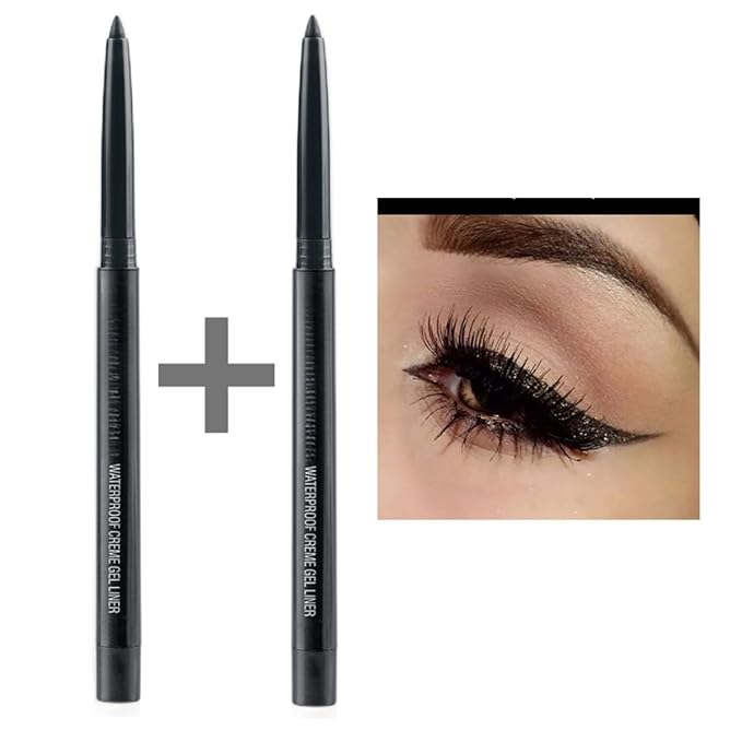 eyeliner pencil retractable eyeliner creamy pigmented smudge proof eye liner pen 2Pcs Shimmer Black